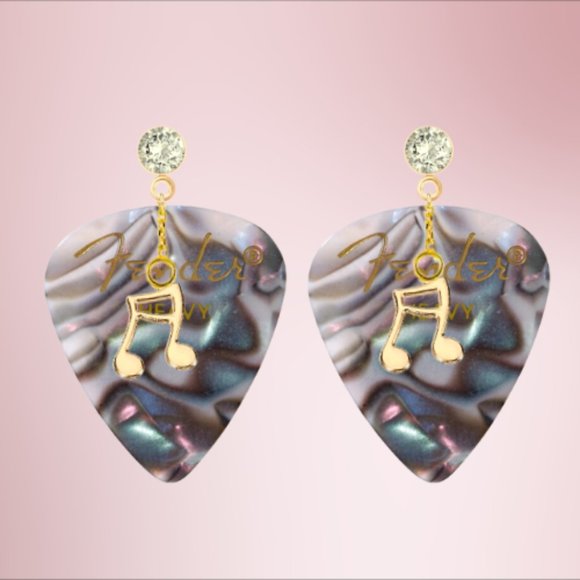 Fender Guitar Pick Earrings With Music Charms - Picture 7 of 13